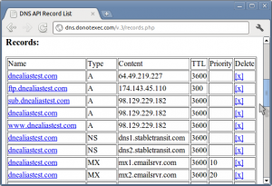 DNS API Record List Screenshot